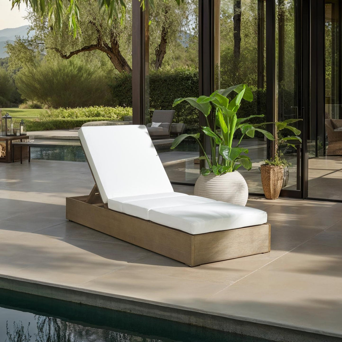 Vincent Eucalyptus Wood Chaise Lounge Chair in Natural and White