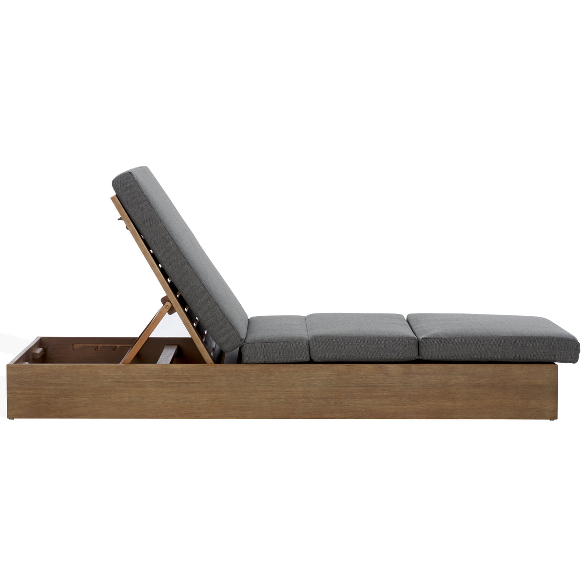 Vincent Eucalyptus Wood Chaise Lounge Chair in Natural and Dark Gray