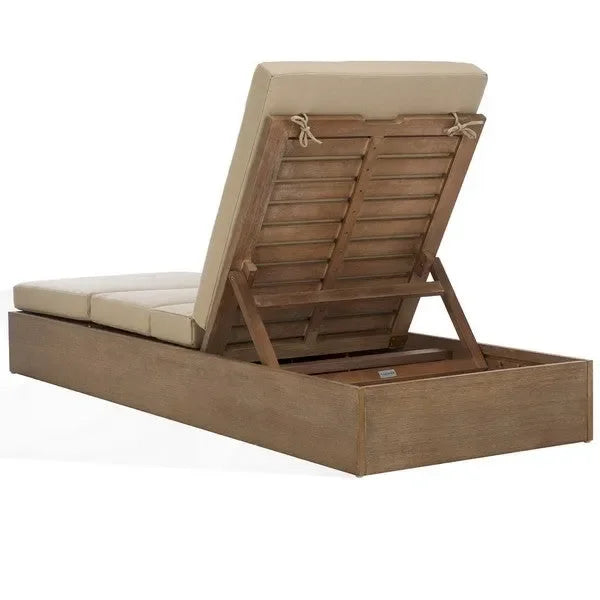Vincent Wood Chaise Lounge Chair in Tan with Adjustable Back and Leg - The Mayfair Hall