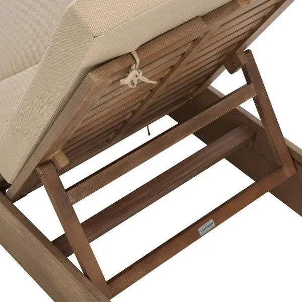 Vincent Wood Chaise Lounge Chair in Tan with Adjustable Back and Leg - The Mayfair Hall