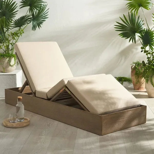 Vincent Wood Chaise Lounge Chair in Tan with Adjustable Back and Leg - The Mayfair Hall