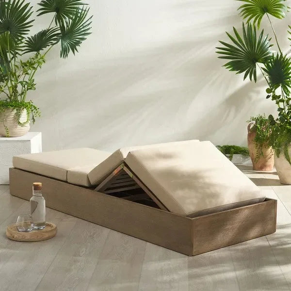 Vincent Wood Chaise Lounge Chair in Tan with Adjustable Back and Leg - The Mayfair Hall