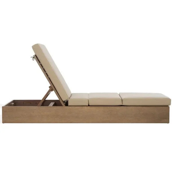 Vincent Wood Chaise Lounge Chair in Tan with Adjustable Back and Leg - The Mayfair Hall