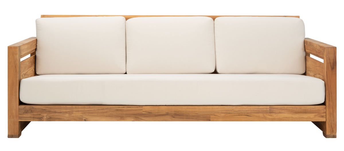 Molokai Brazilian Teak Patio Sofa in Natural and White