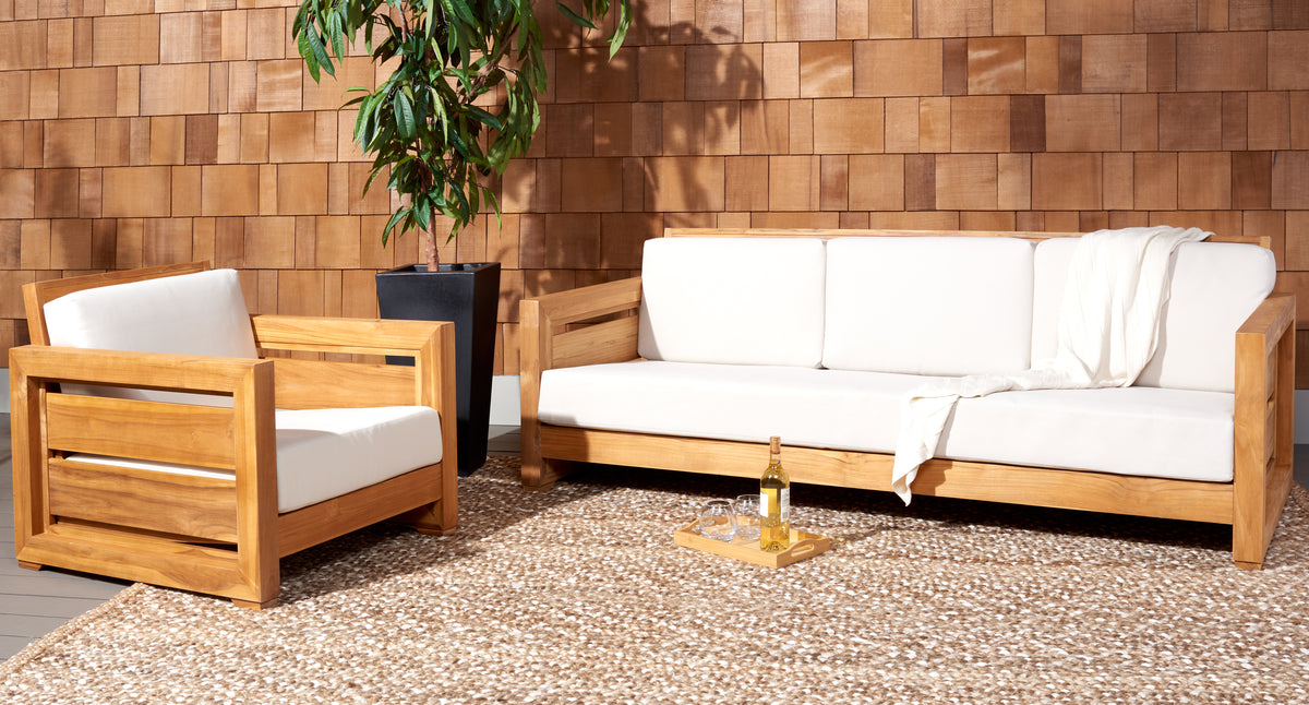 Molokai Brazilian Teak Patio Sofa in Natural and White