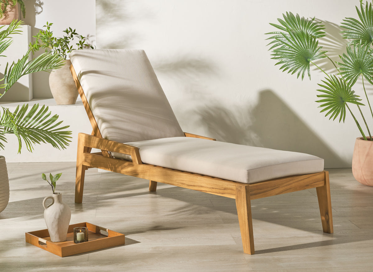 Caledonia Brazilian Teak Chaise Lounge in Natural and White