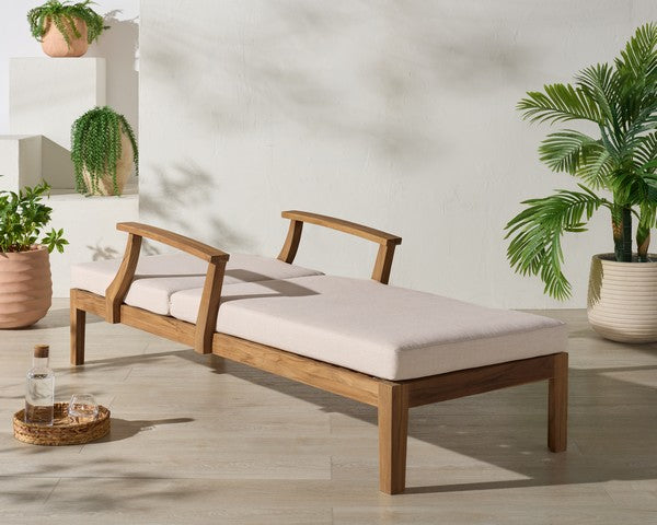 Martinique Patio Chaise Lounge in Natural Teak with White Cushion