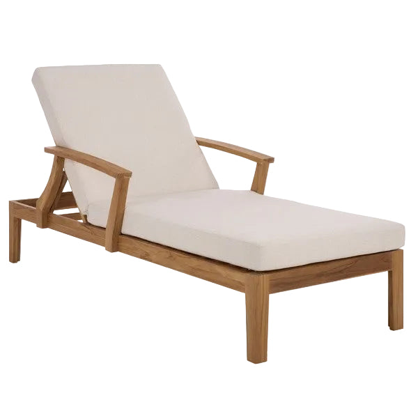 Martinique Patio Chaise Lounge in Natural Teak with White Cushion