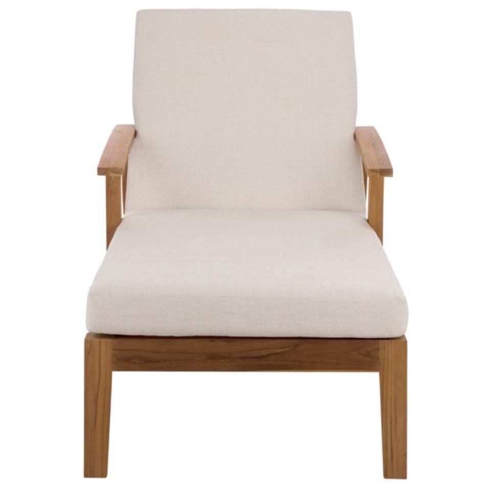 Martinique Patio Chaise Lounge in Natural Teak with White Cushion