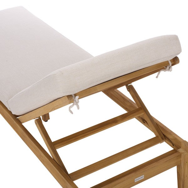 Montclair Wood Patio Chaise Lounge in Natural with Beige Cushion