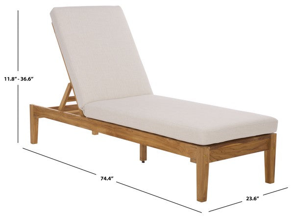Montclair Wood Patio Chaise Lounge in Natural with Beige Cushion