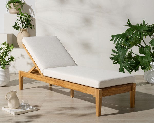 Montclair Wood Patio Chaise Lounge in Natural with Beige Cushion