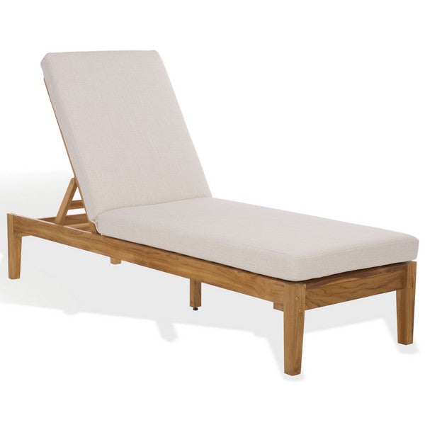 Montclair Wood Patio Chaise Lounge in Natural with Beige Cushion