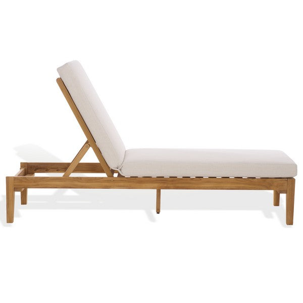 Montclair Wood Patio Chaise Lounge in Natural with Beige Cushion