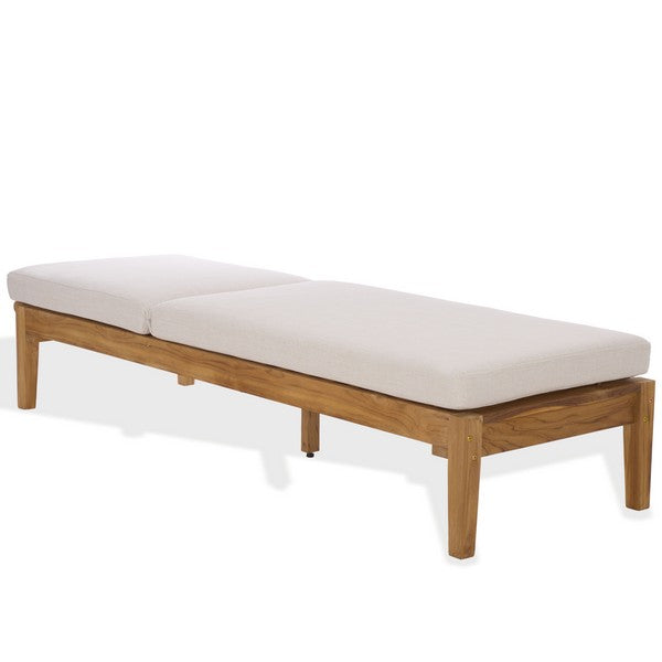 Montclair Wood Patio Chaise Lounge in Natural with Beige Cushion