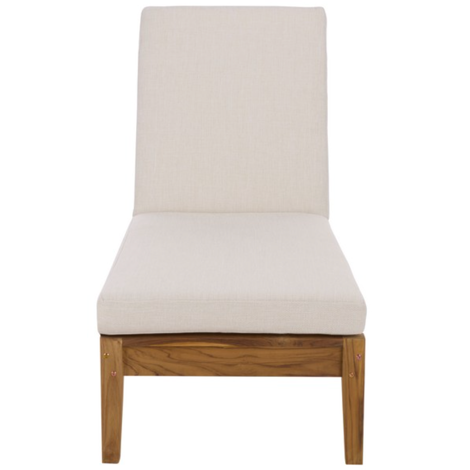 Montclair Wood Patio Chaise Lounge in Natural with Beige Cushion