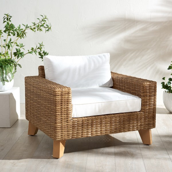 Margarita Wicker Patio Chair in Natural and White