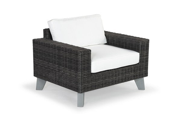 Margarita Wicker Patio Chair in Dark Gray and White