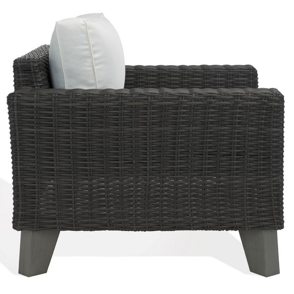 Margarita Wicker Patio Chair in Dark Gray and White