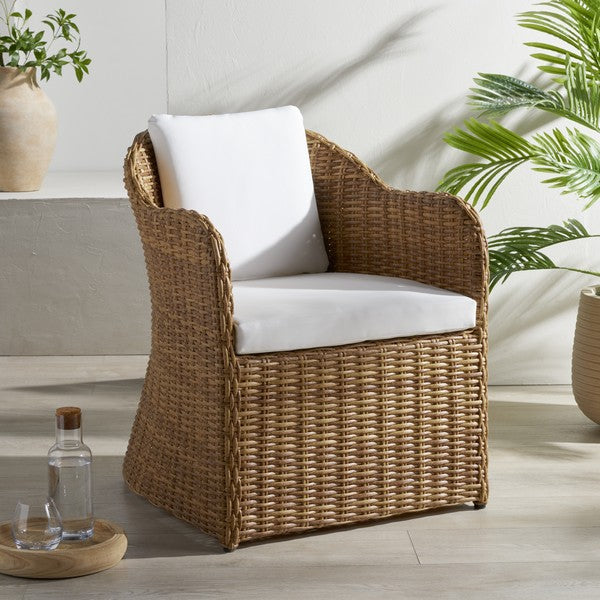 Melbourne Wicker Outdoor Dining Chair in Natural with White Cushion