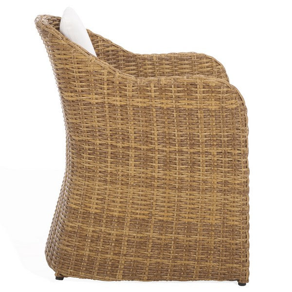 Melbourne Wicker Outdoor Dining Chair in Natural with White Cushion