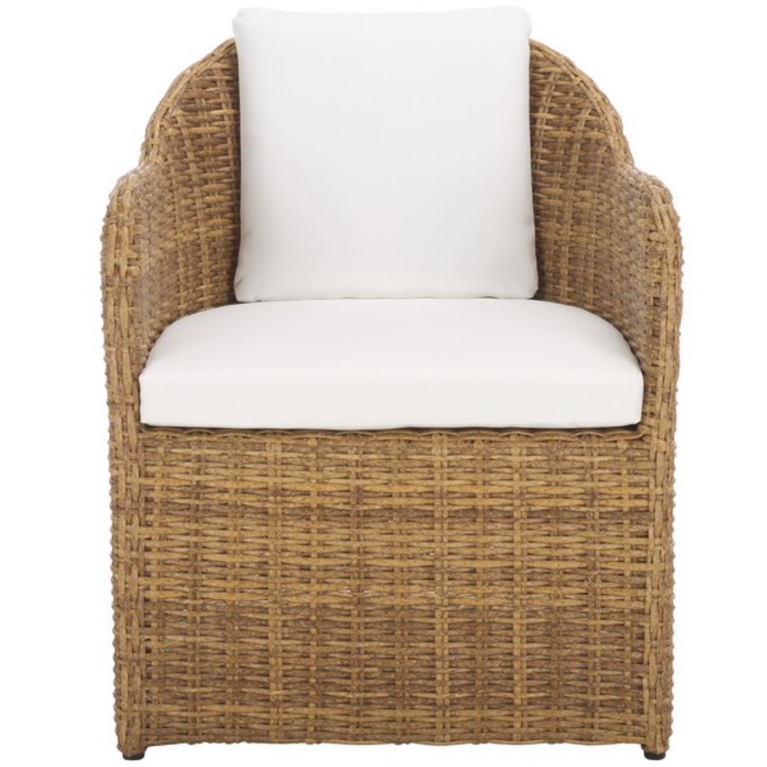 Melbourne Wicker Outdoor Dining Chair in Natural with White Cushion