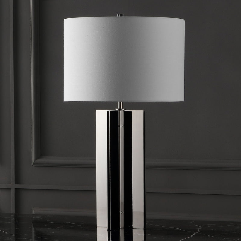 Rollins Chic Square Metal Table Lamp in Nickel - The Mayfair Hall