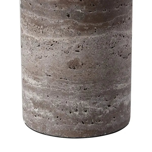 Rynetta Travertine Table Lamp in Dark Brown with Dimmer Switch