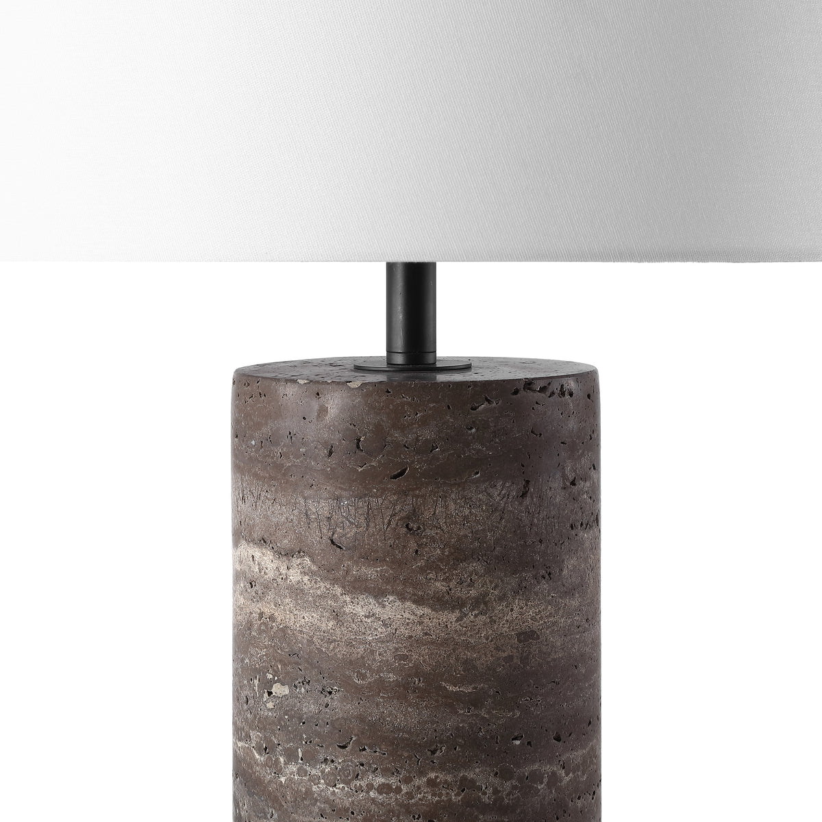 Rynetta Travertine Table Lamp in Dark Brown and White