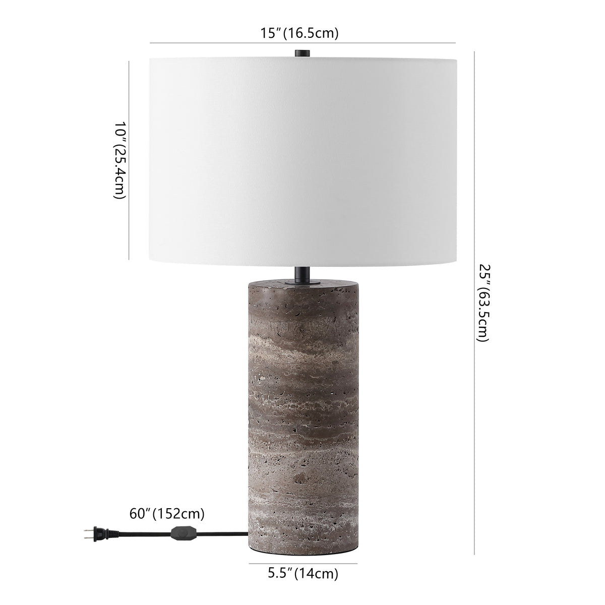 Rynetta Travertine Table Lamp in Dark Brown and White