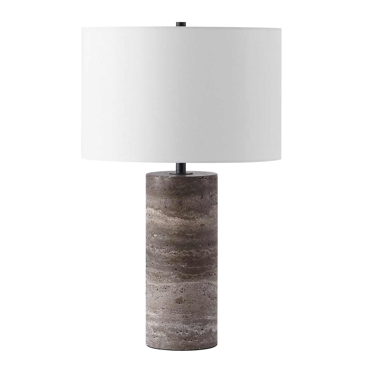 Rynetta Travertine Table Lamp in Dark Brown and White
