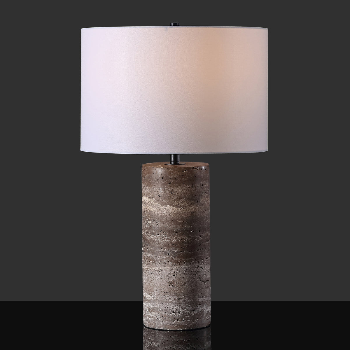 Rynetta Travertine Table Lamp in Dark Brown and White