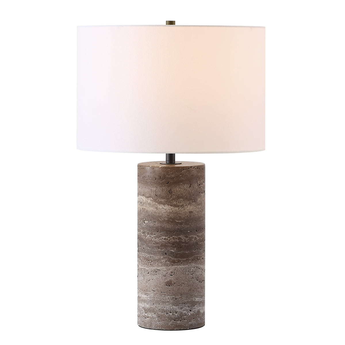 Rynetta Travertine Table Lamp in Dark Brown and White