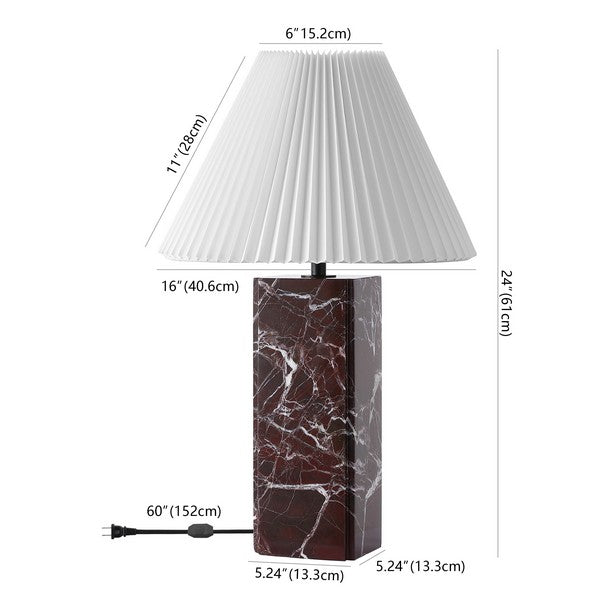 Mackenzie Square Marble Table Lamp in Maroon and White