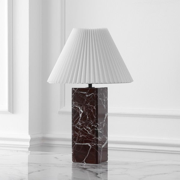 Mackenzie Square Marble Table Lamp in Maroon and White