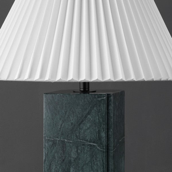Mackenzie Square Marble Table Lamp in Dark Green with White Shade