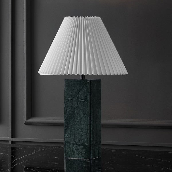 Mackenzie Square Marble Table Lamp in Dark Green with White Shade