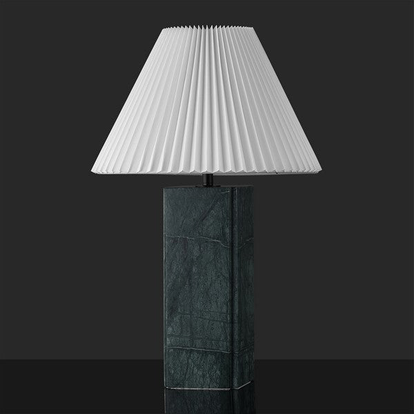 Mackenzie Square Marble Table Lamp in Dark Green with White Shade