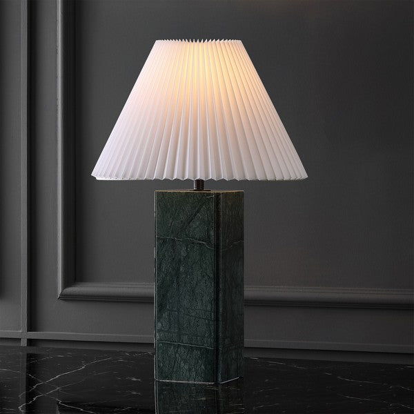 Mackenzie Square Marble Table Lamp in Dark Green with White Shade