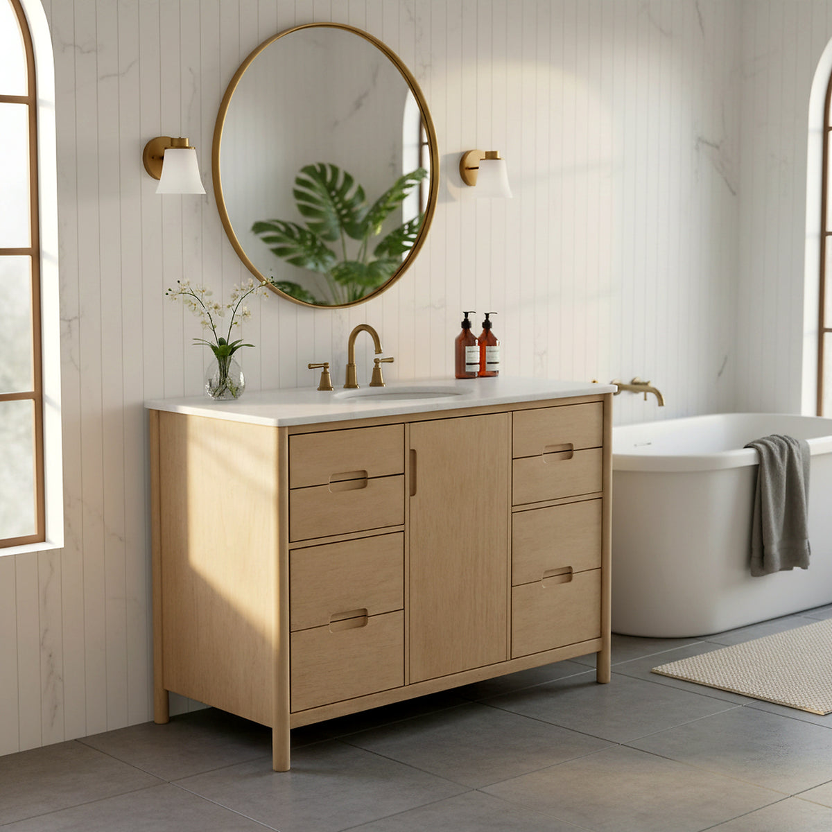 Petrabecca 48" Single Vanity in Light Oak and White