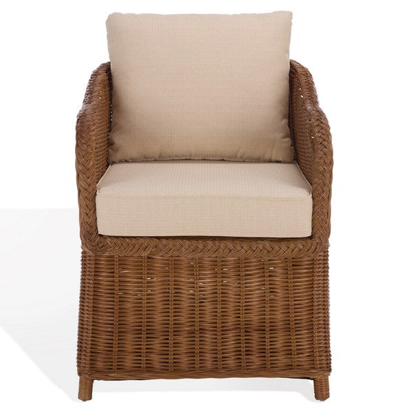 Nikolina Rattan Accent Chair in Natural with Beige Cushion