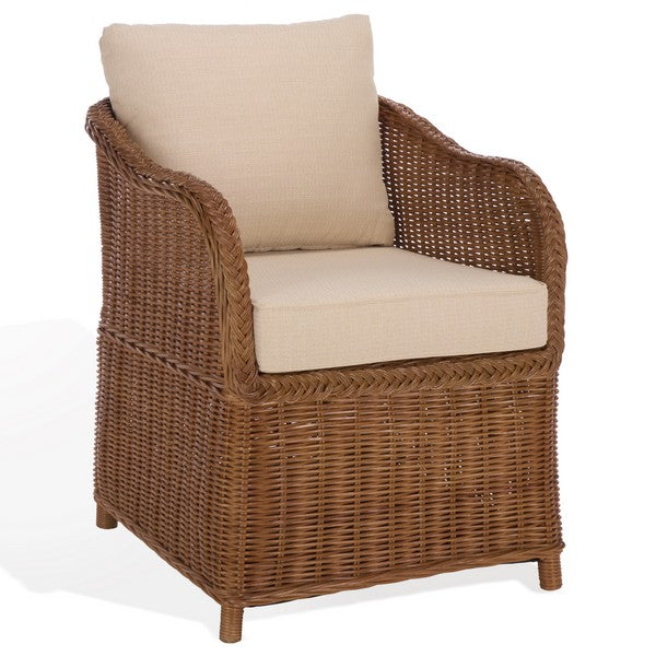 Nikolina Rattan Accent Chair in Natural with Beige Cushion