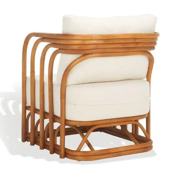 Safavieh Harlowe Rattan Accent Chair in Natural/White with Sculpted Lines