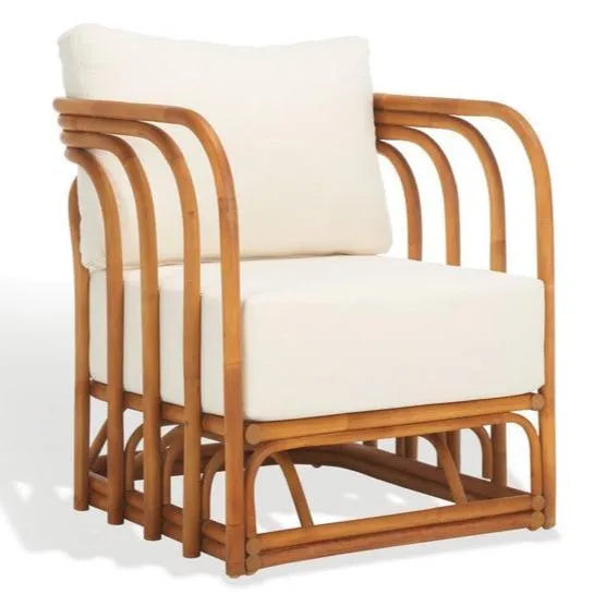 Safavieh Harlowe Rattan Accent Chair in Natural/White with Sculpted Lines