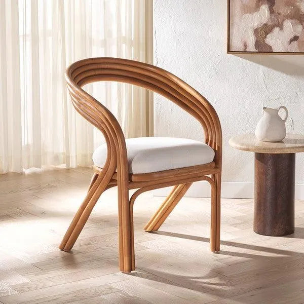 Jennabrook Rattan Dining Chair in Natural and White with Curved Back