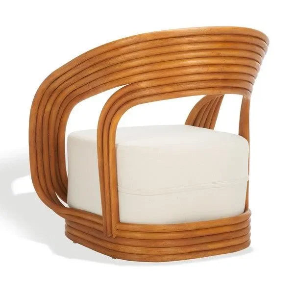 Safavieh Giorno Rattan Accent Chair in Natural/White with Curved Sculpted Lines