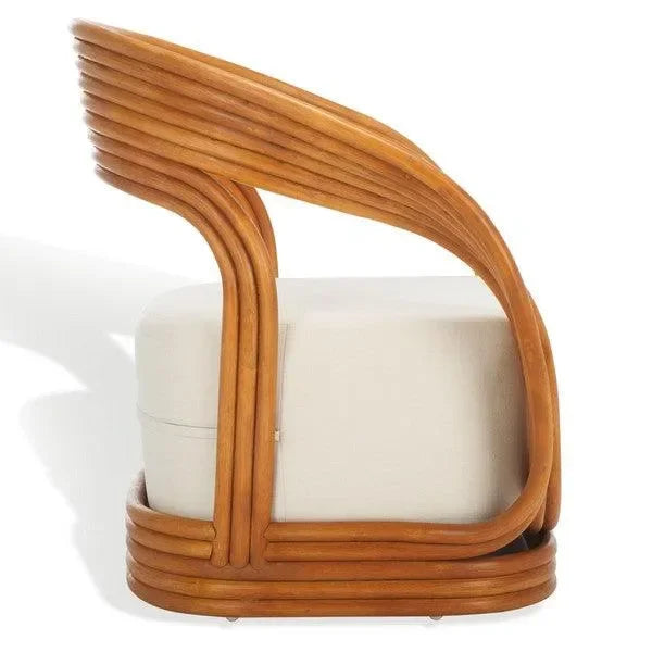 Safavieh Giorno Rattan Accent Chair in Natural/White with Curved Sculpted Lines
