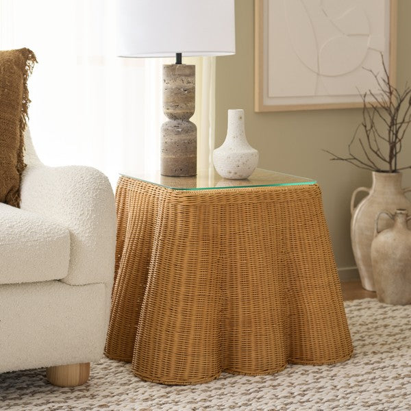 Hylda Square Rattan Accent Table in Natural