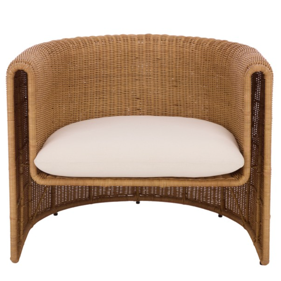 O'reilly Rattan Accent Chair in Natural with Beige Cushion