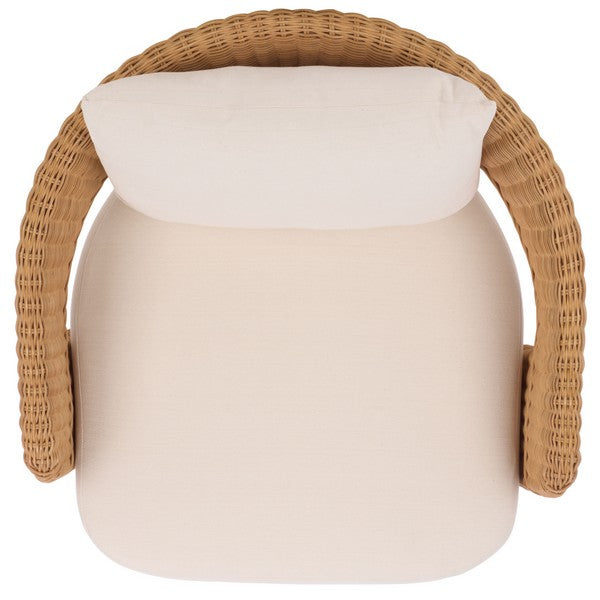 Leanna Rattan Swivel Accent Chair in Natural with White Cushion